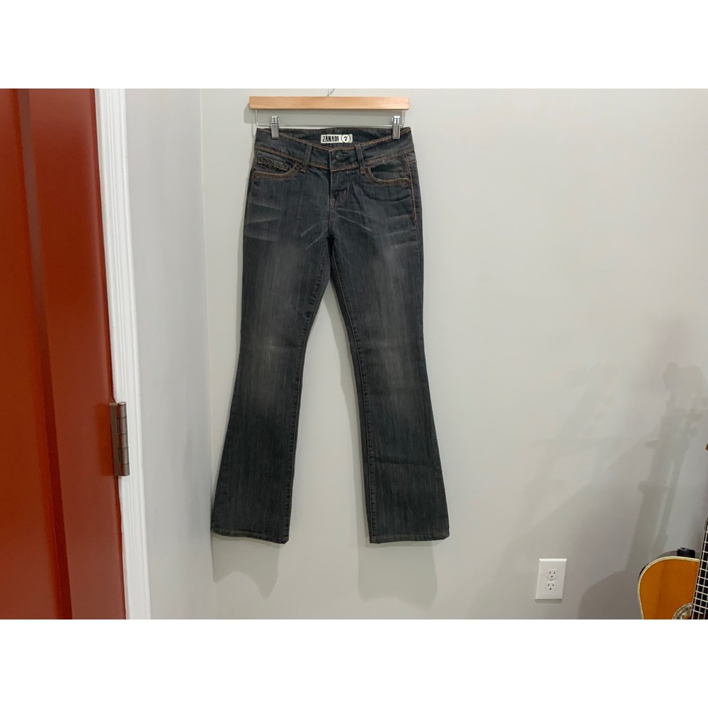 Zanadi Womens Gray Bootcut Jeans Orange Contrast Stitch Low Rise Size 7